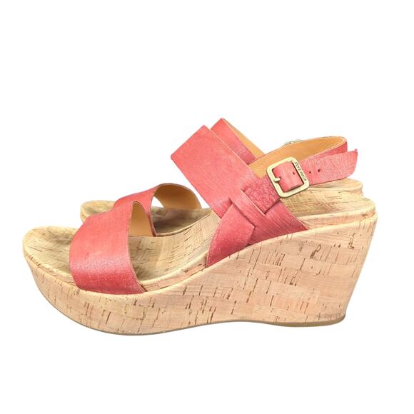 Kork-Ease Austin Wedge Sandals Red Leather Heel Slingback Women's 10 Comfort - Picture 1 of 8